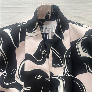 Lanvin Black and Pink Elephant Pattern Blazer